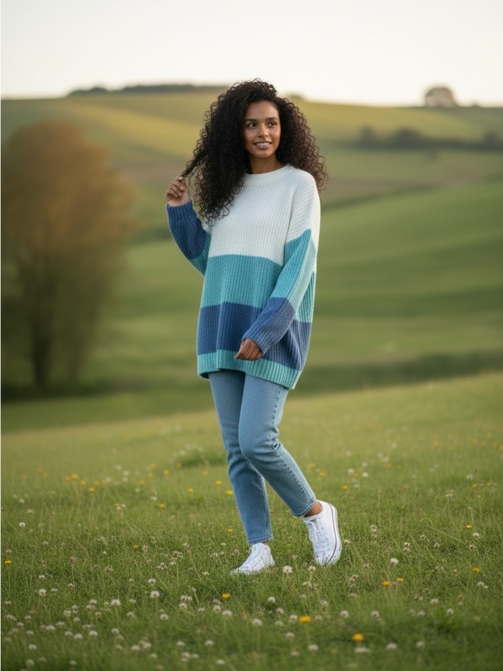 Brittany Humble Blue Blocked Sweater NWOT, Size Small